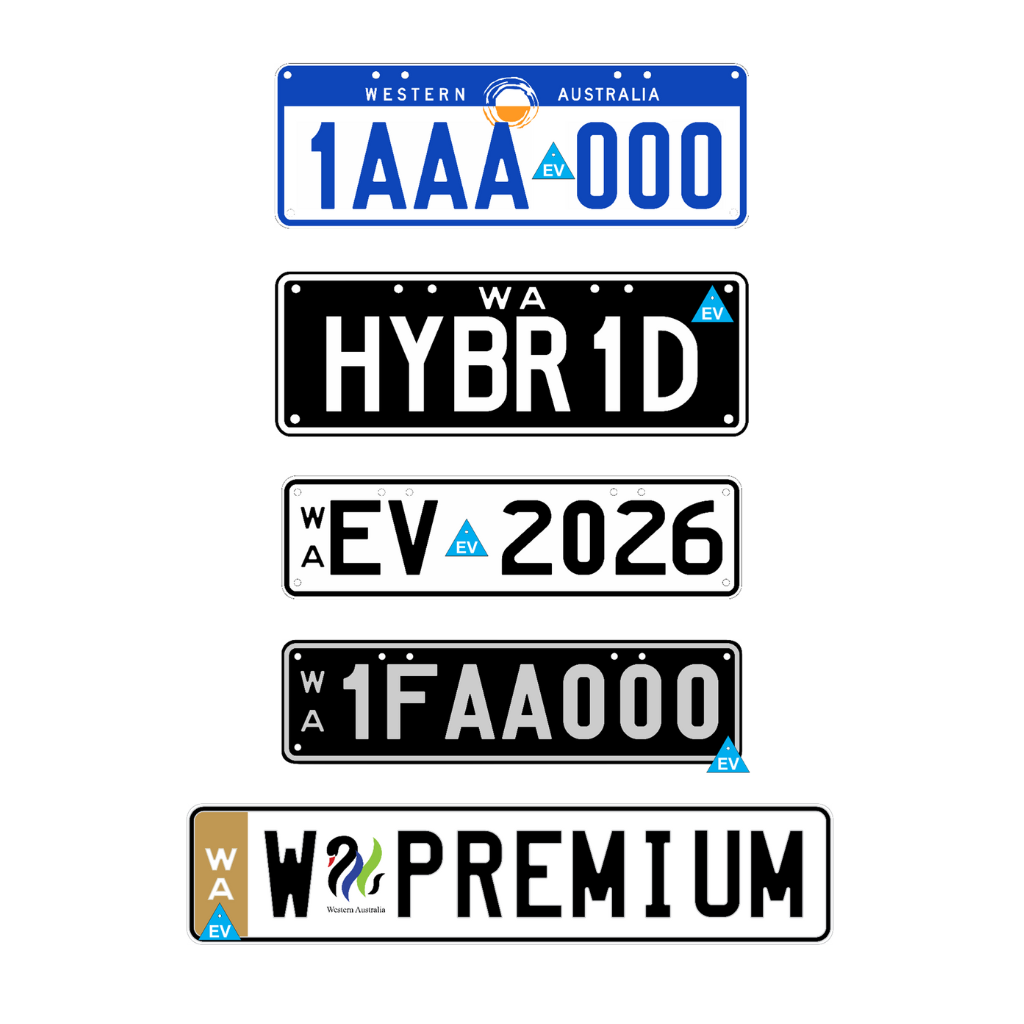 WA number plates showing how labels can be attached, serving as an example for Perth EV owners, provided by the Government of Western Australia, Department of Transport and Major Infrastructure.