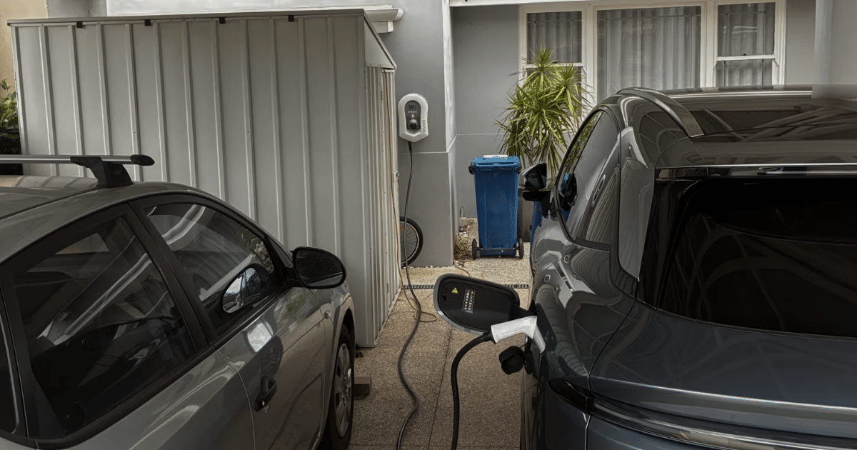 Home EV charger installed on garage wall in Perth, WA